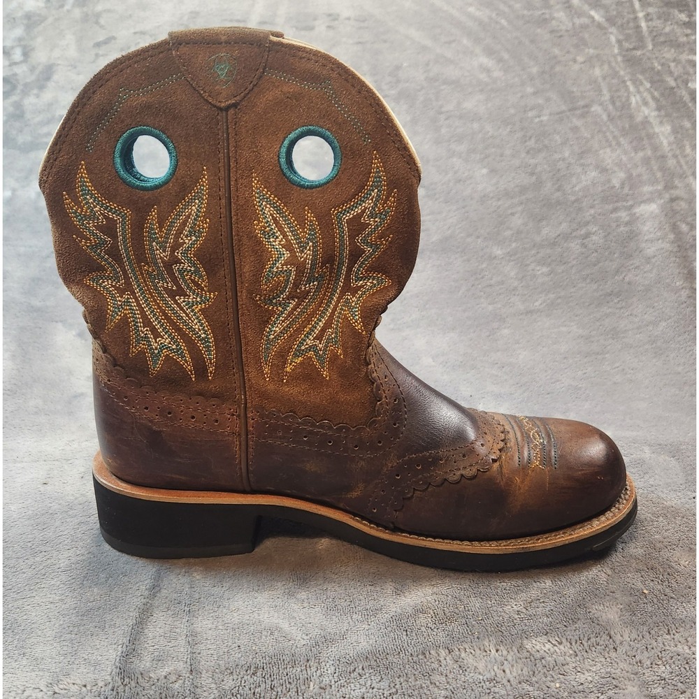 Ariat Boots Womens 9.5 Brown Blue Leather Fatbaby Sheila Cowgirl 10010219